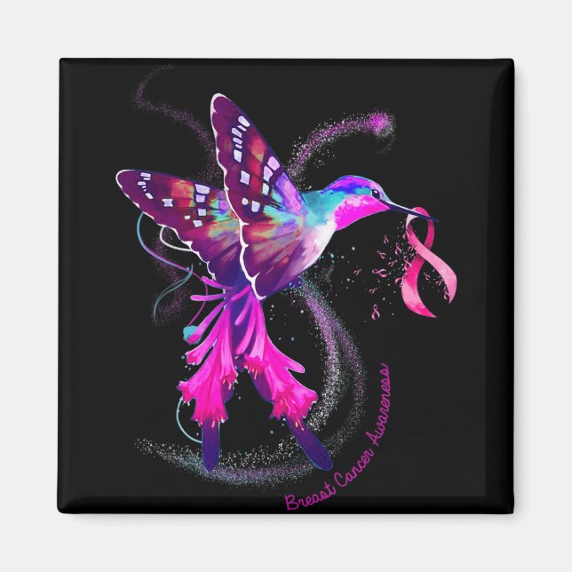 Hummingbird Hold Pink Ribbon Brustkrebs Awarene Magnet (Vorne)
