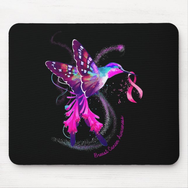 Hummingbird Hold Pink Ribbon Brustkrebs Awarene Mousepad (Vorne)