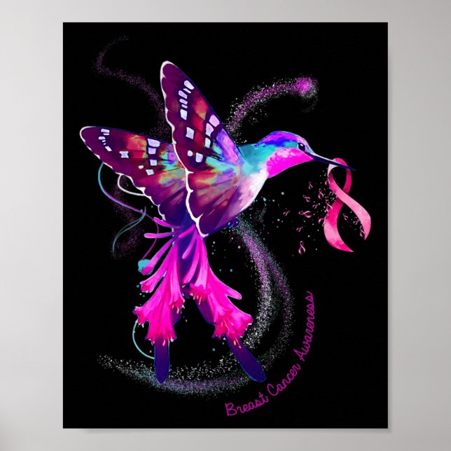 Hummingbird Hold Pink Ribbon Brustkrebs Awarene Poster (Vorne)