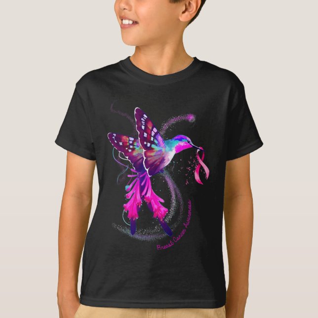 Hummingbird Hold Pink Ribbon Brustkrebs Awarene T-Shirt (Vorderseite)