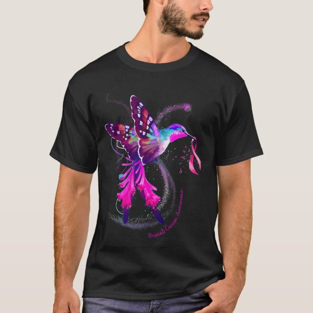 Hummingbird Hold Pink Ribbon Brustkrebs Awarene T-Shirt (Vorderseite)