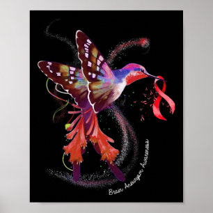 Hummingbird Holding Burgund Ribbon Brain Aneurysm Poster