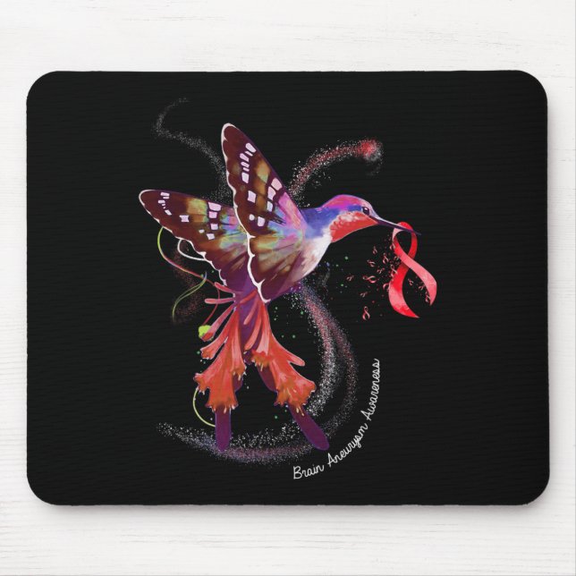 Hummingbird Holding Burgundy Ribbon Brain Aneurysm Mousepad (Vorne)