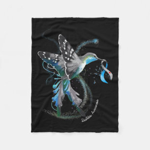Hummingbird Holding Gray Blue Ribbon T1d Diabetes Fleecedecke
