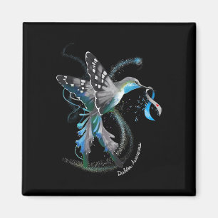 Hummingbird Holding Gray Blue Ribbon T1d Diabetes Magnet