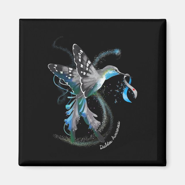 Hummingbird Holding Gray Blue Ribbon T1d Diabetes Magnet (Vorne)