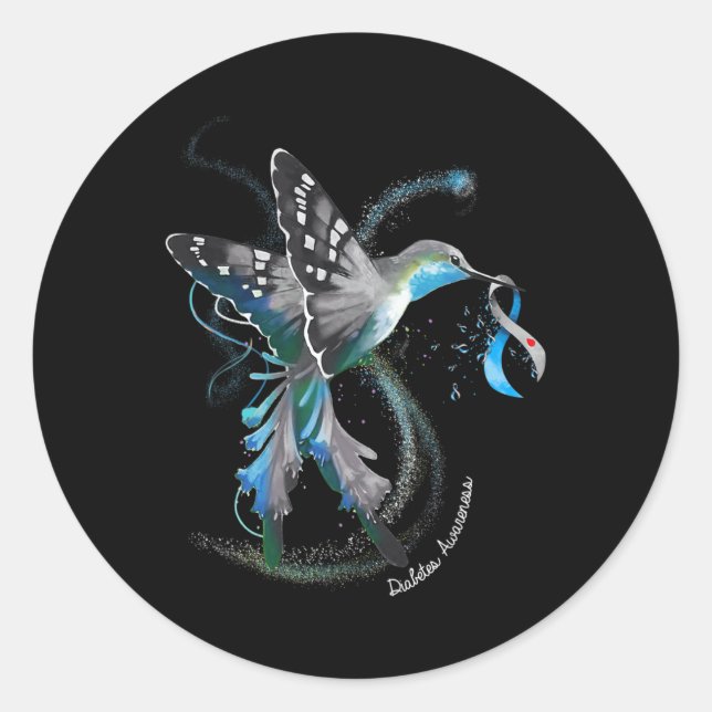 Hummingbird Holding Gray Blue Ribbon T1d Diabetes Runder Aufkleber (Vorderseite)