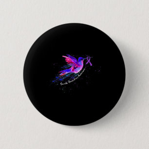 Hummingbird Holding Lila Ribbon Fibromyalgia Awa Button