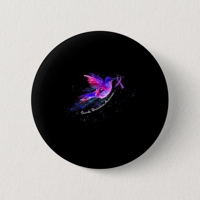 Hummingbird Holding Lila Ribbon Fibromyalgia Awa Button (Vorderseite)