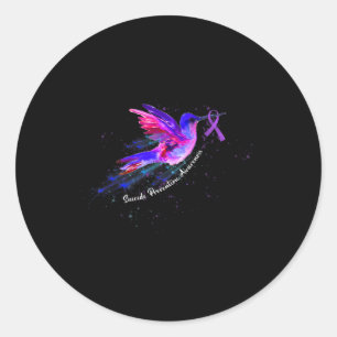 Hummingbird Holding Lila Ribbon Fibromyalgia Awa Runder Aufkleber