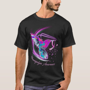 Hummingbird Holding Lila Ribbon Fibromyalgia Awa T-Shirt
