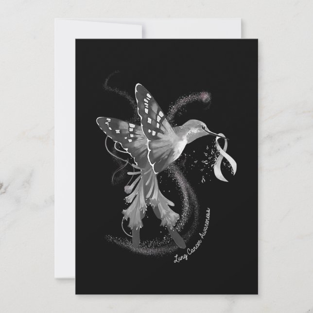 Hummingbird Holding White Ribbon Lung Cancer Aware Save The Date (Vorderseite)