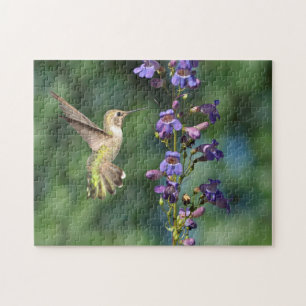 Hummingbird im Flug mit Blume Jigsaw Puzzle