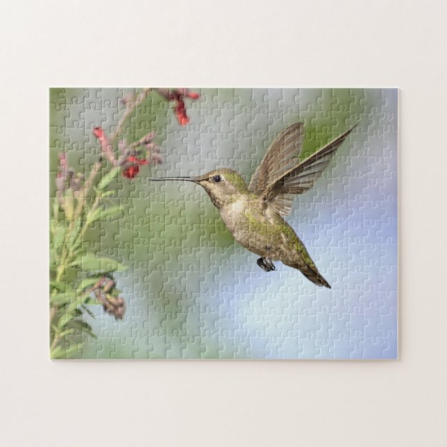 Hummingbird im Flug mit Blume Jigsaw Puzzle (Horizontal)