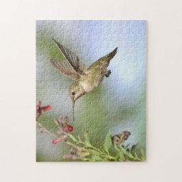 Hummingbird im Flug mit Blume Jigsaw Puzzle
