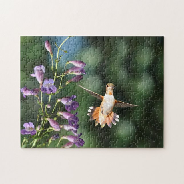 Hummingbird im Flug mit Blume Jigsaw Puzzle (Horizontal)