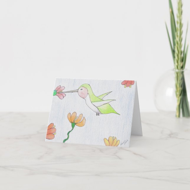 Hummingbird in der Blume Notecard Karte (Vorderseite)