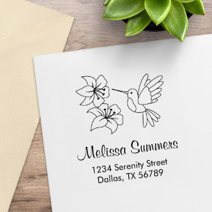 Hummingbird in der Nähe von Blume Adresse Gummistempel