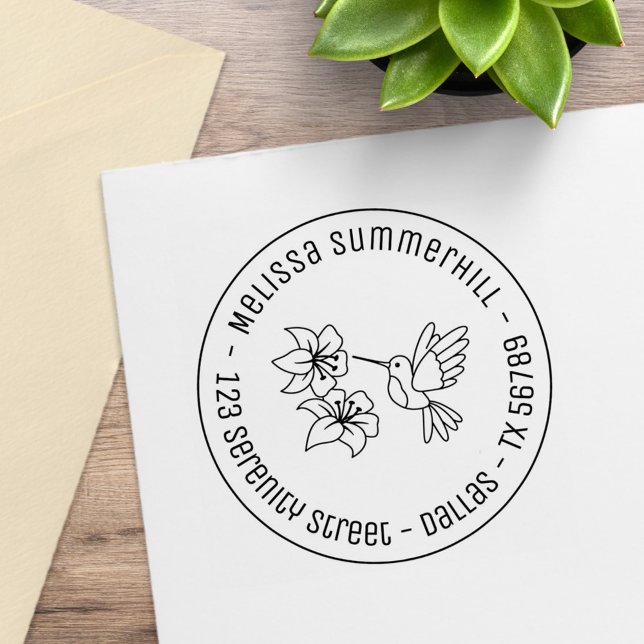 Hummingbird in der Nähe von Blume Runde Adresse Gummistempel (Von Creator hochgeladen)