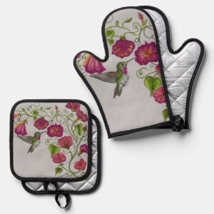 Hummingbird in rosa-oven-Mitten Ofenhandschuh & Topflappen-Set