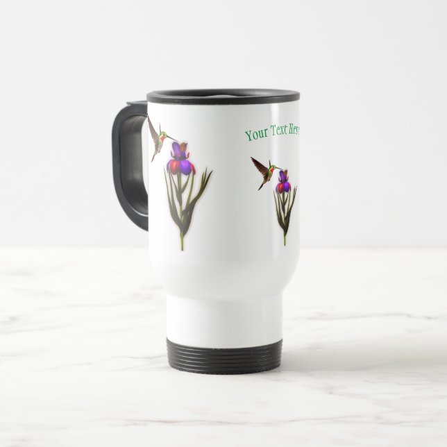 Hummingbird Iris Blume Personalisiert Reisebecher (Vorderseite Links)