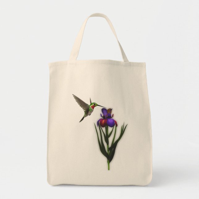 Hummingbird Iris Blume Tote Tasche (Vorne)