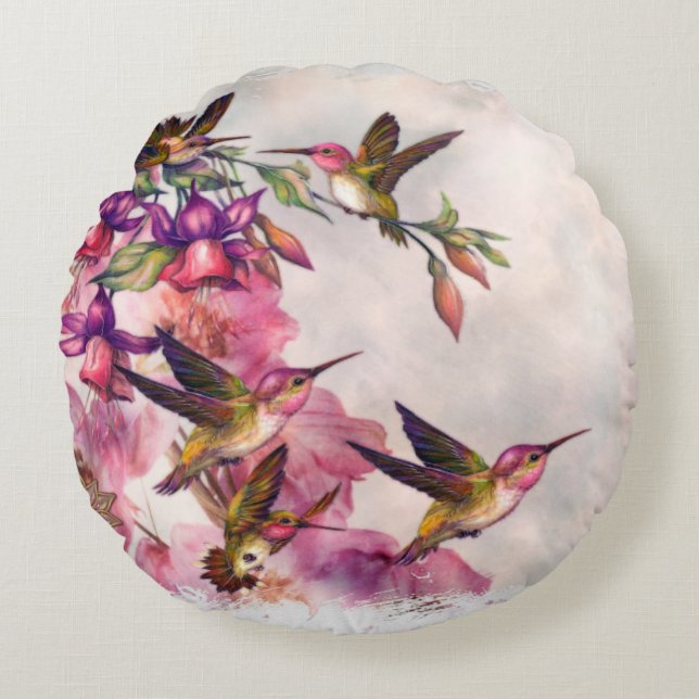 Hummingbird Lavender Jeweled Rundes Kissen (Vorderseite)