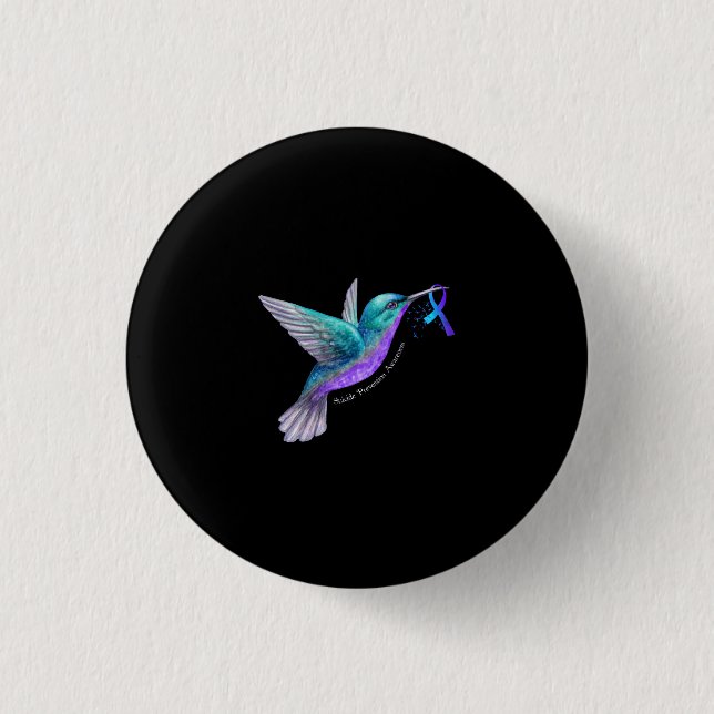 Hummingbird Lila Blue Ribbon Suizidverhütung Button (Vorderseite)