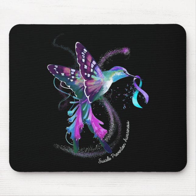 Hummingbird Lila Blue Ribbon Suizidverhütung Mousepad (Vorne)