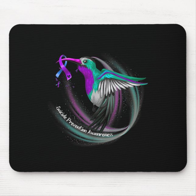 Hummingbird Lila Blue Ribbon Suizidverhütung Mousepad (Vorne)