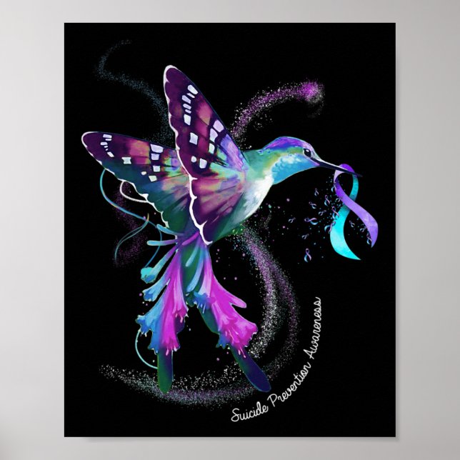 Hummingbird Lila Blue Ribbon Suizidverhütung Poster (Vorne)