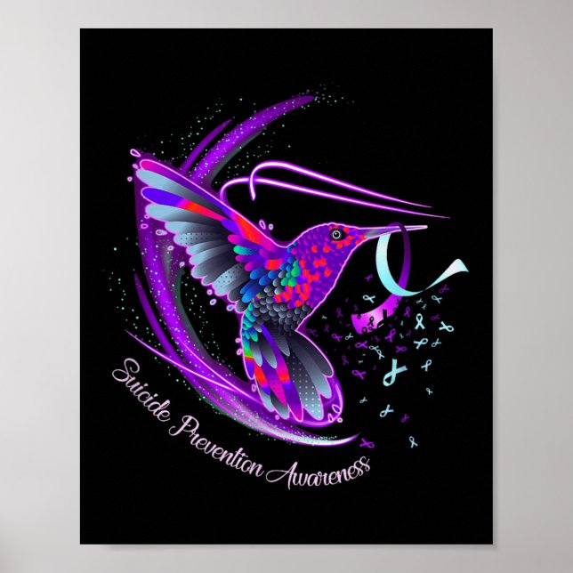 Hummingbird Lila Blue Ribbon Suizidverhütung Poster (Vorne)