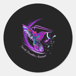 Hummingbird Lila Blue Ribbon Suizidverhütung Runder Aufkleber
