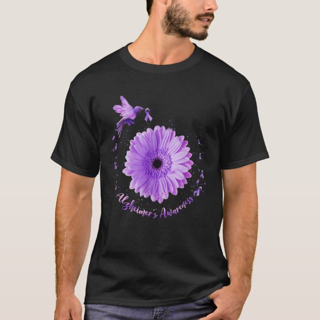 Hummingbird & Lila Gerbera Blume Alzheimer T-Shirt (Vorderseite)