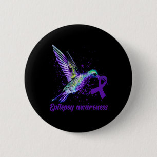 Hummingbird Lila Ribbon Epilepsy Sensibilisierungs Button