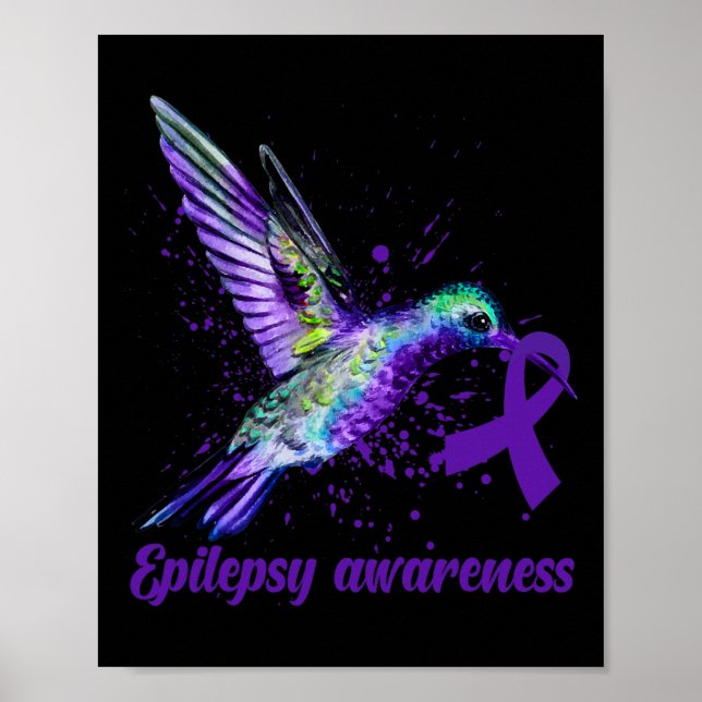 Hummingbird Lila Ribbon Epilepsy Sensibilisierungs Poster (Vorne)