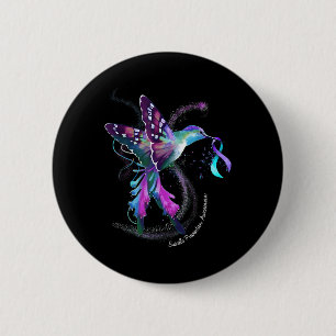 Hummingbird Lila Ribbon Suicide Prevention Aware Button