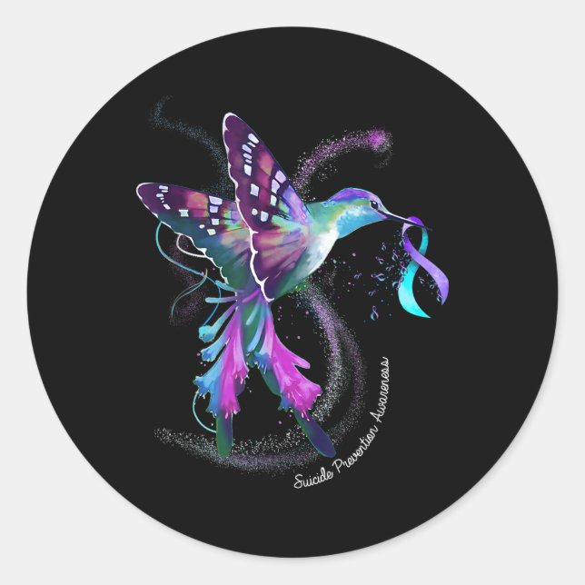 Hummingbird Lila Ribbon Suicide Prevention Aware Runder Aufkleber (Vorderseite)