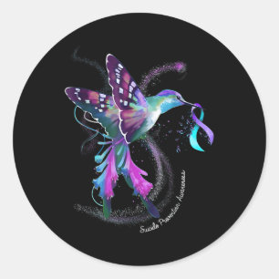 Hummingbird Lila Ribbon Suicide Prevention Aware Runder Aufkleber
