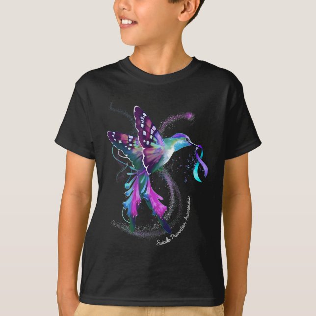 Hummingbird Lila Ribbon Suicide Prevention Aware T-Shirt (Vorderseite)