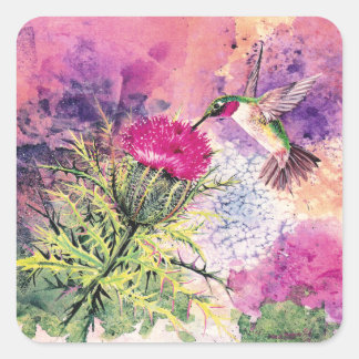 Hummingbird Lila Thistle Art Print Stickers Tags
