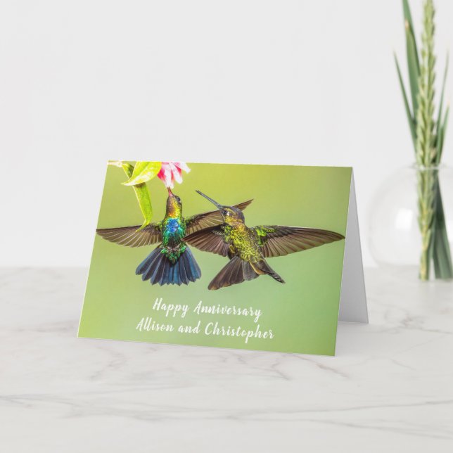Hummingbird Lovebirds Personalisiertes Jubiläum Karte (Vorderseite)
