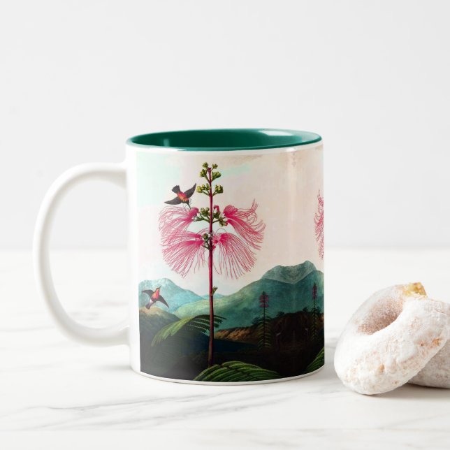 Hummingbird mimosa tree bird Vintag Hefe Zweifarbige Tasse (Mit Donut)