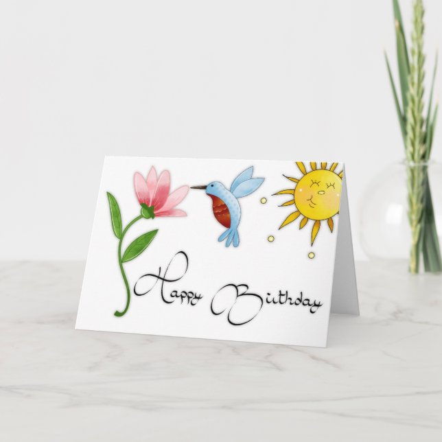 Hummingbird mit Blume Happy Birthday Card Karte (Vorderseite)