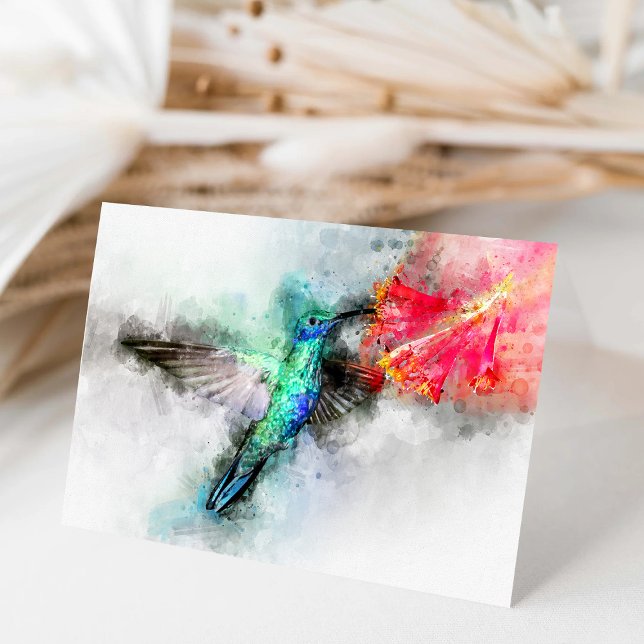 Hummingbird mit Blume Wasserfarbe - 01 Dankeskarte (Von Creator hochgeladen)