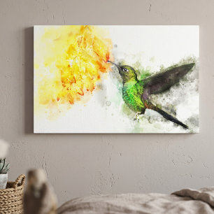 Hummingbird mit Blume Wasserfarbe - 02 Leinwanddruck