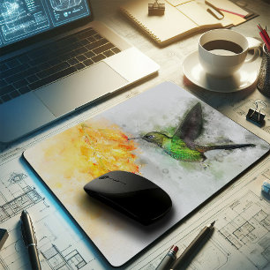 Hummingbird mit Blume Wasserfarbe - 02 Mousepad