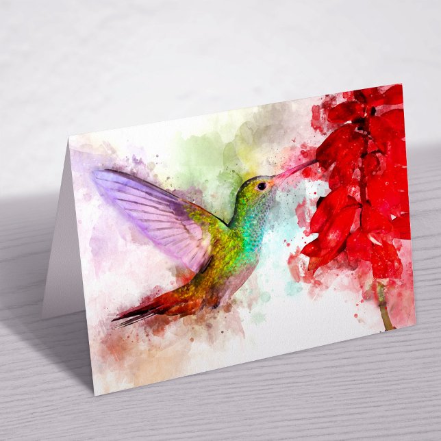 Hummingbird mit Blume Wasserfarbe - 03 Dankeskarte (Von Creator hochgeladen)