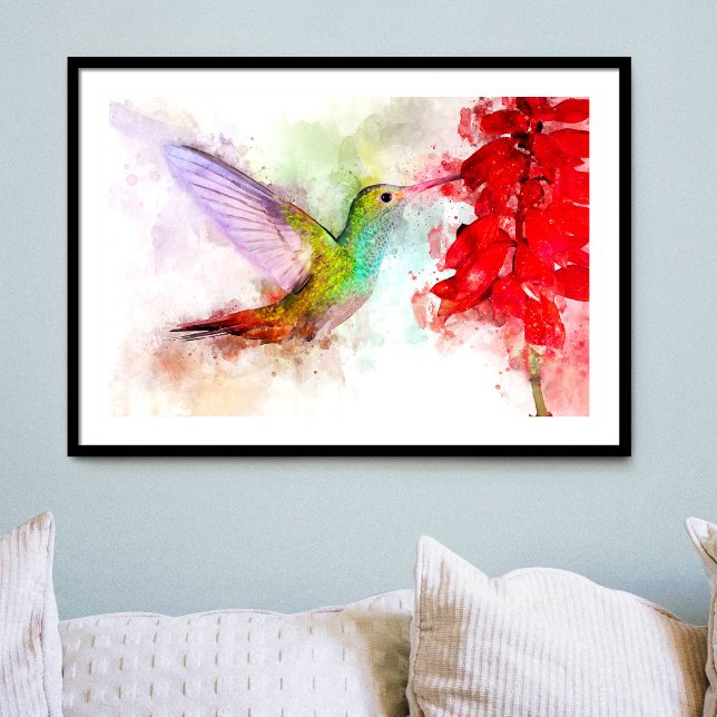 Hummingbird mit Blume Wasserfarbe - 03 Fotodruck (Von Creator hochgeladen)
