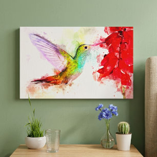 Hummingbird mit Blume Wasserfarbe - 03 Leinwanddruck